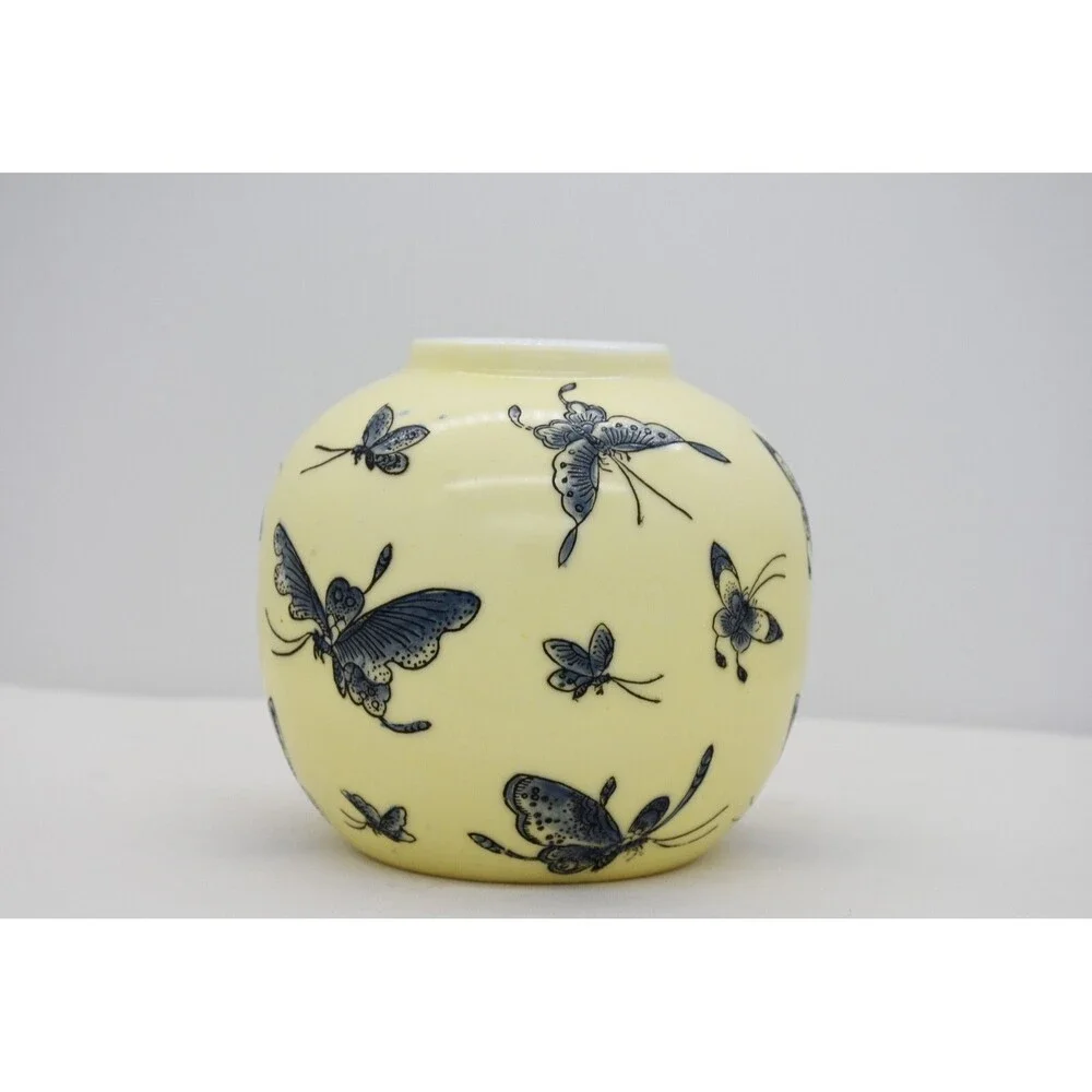Vintage Otagirl 1995 Yellow Vase with‎ Blue Butterflies